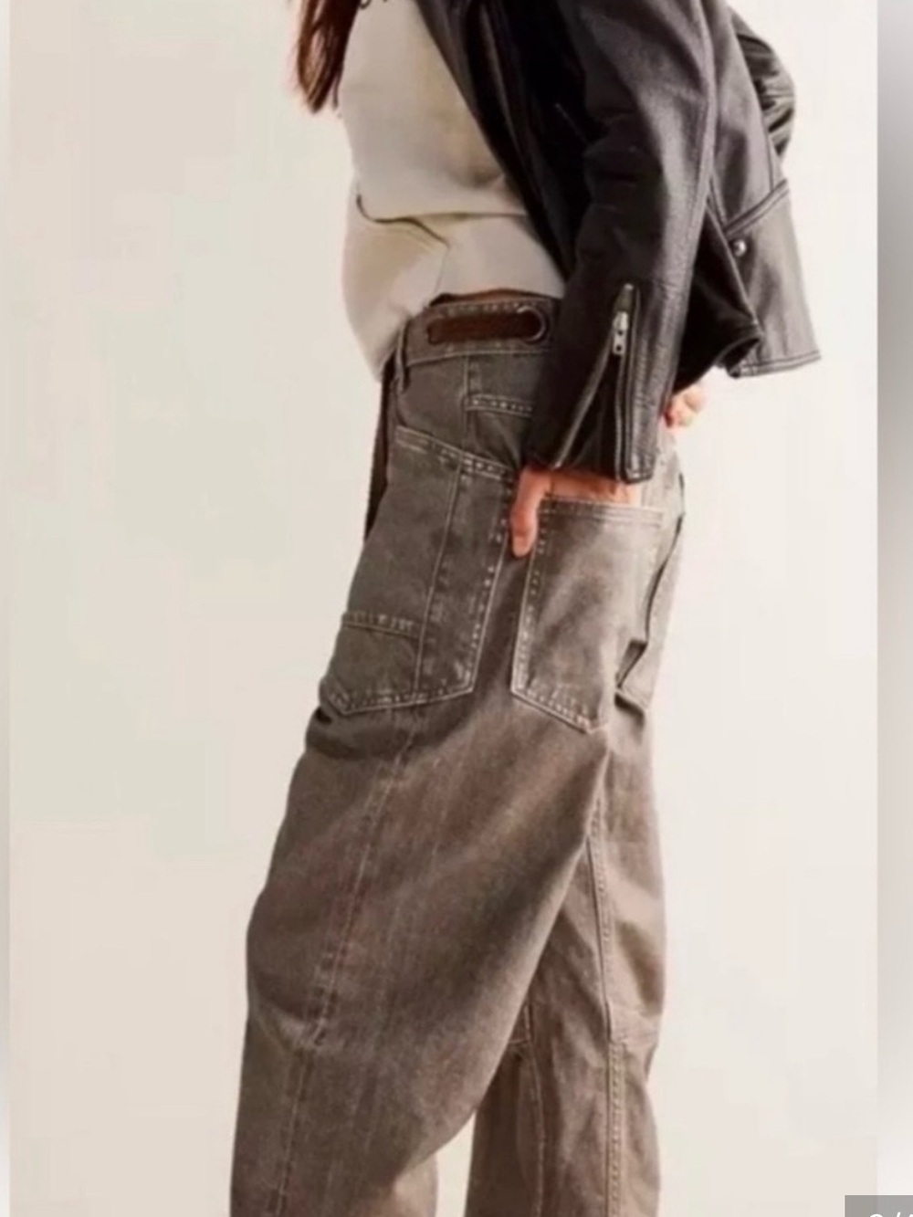 NWOT! Free People We The Free Moxie Metallic Low Slung Barrel Jeans - Picture 3 of 4